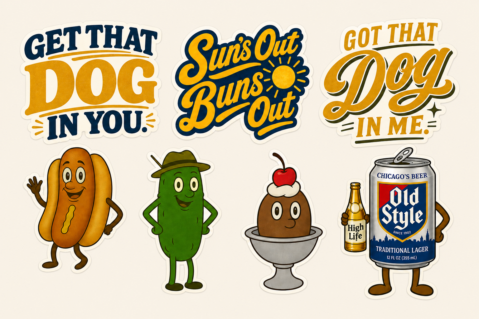 Sun's Out Buns Out stickers and character set
