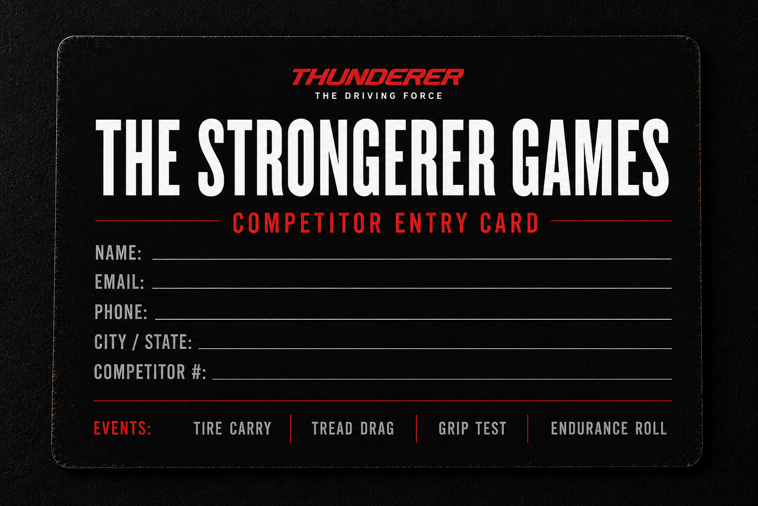 Strongerer Games competitor entry card