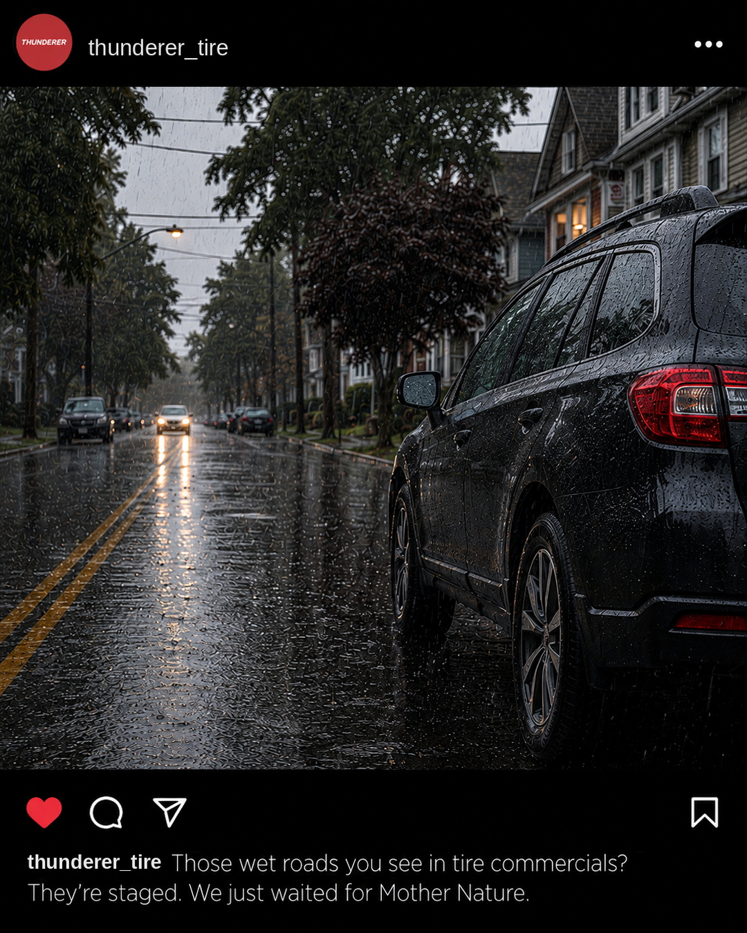 Wet road, staged nowhere — Built for the Elements